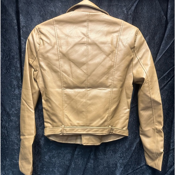 Tan Vegan Leather Motorcycle Jacket - Picture 2 of 2